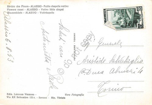 Cartolina Alassio Cappelletta Votiva barche a vela 1953 (Savona) | Immagine Gallery 2