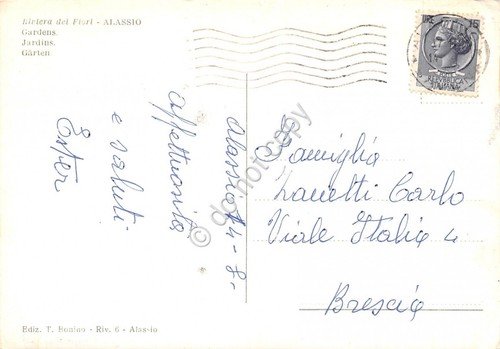 Cartolina Alassio i giardini e panorama parziale