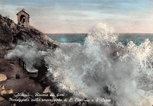 Cartolina Alassio mareggiata su passeggiata Cadorna a S. Croce colorata … | Immagine Gallery 1