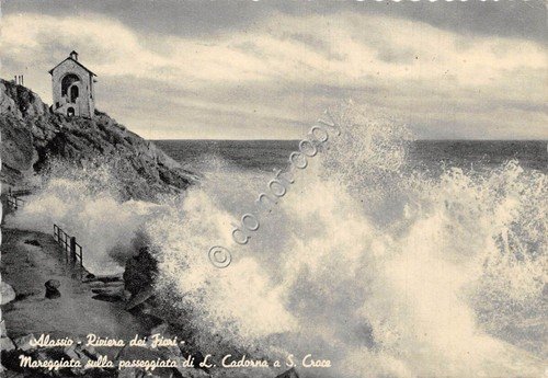 Cartolina Alassio Mareggiata sulla passeggiata Cadorna a Santa C. (Savona)