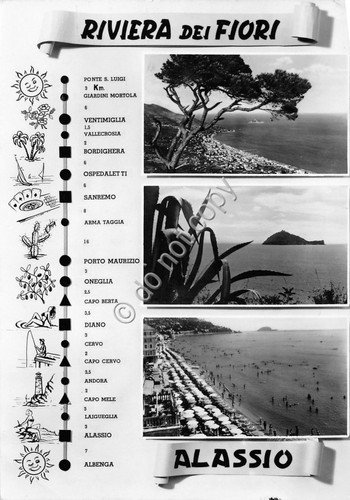 Cartolina Alassio Multivisione 1957 (Savona)