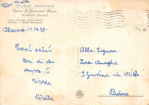 Cartolina Alassio Opera San Giovanni Bosco Collegio Municipale Cortile 1958