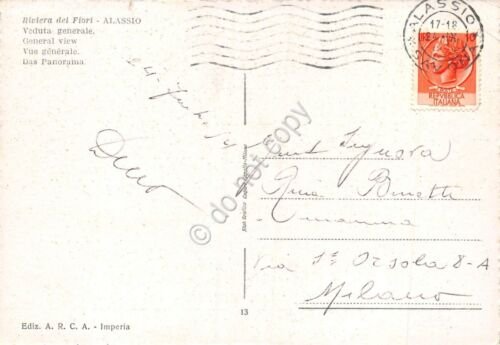 Cartolina Alassio Panorama 1954 (Savona)