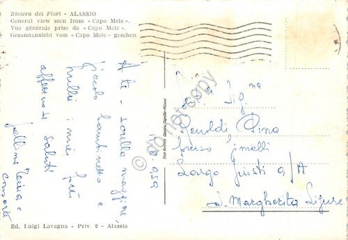 Cartolina Alassio Panorama da Capo Mele agave 1959 (Savona)