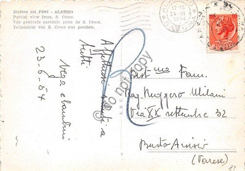 Cartolina Alassio panorama da S. Croce 1954 VG (Savona)