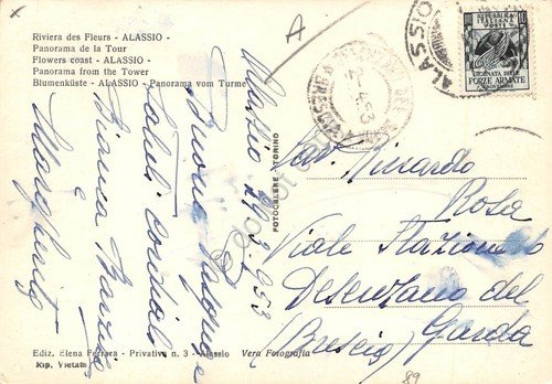 Cartolina Alassio Panorama dalla Torre animata 1953 (Savona)