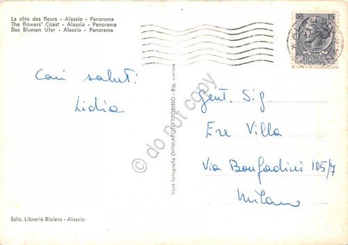 Cartolina Alassio panorama della spiaggia dall'alto 1960 VG (Savona)