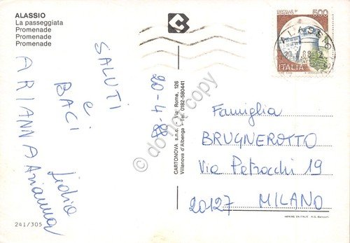 Cartolina Alassio Passeggiata animata auto Pensione Giannina 1988 | Immagine Gallery 2