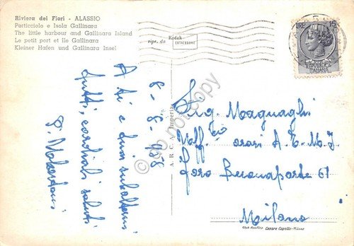Cartolina Alassio Porticciolo dall'alto Isola Gallinara 1958 (Savona) | Immagine Gallery 2