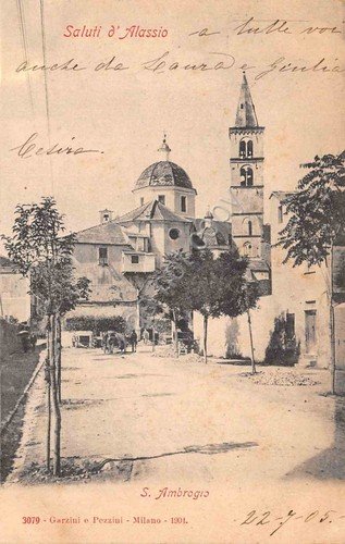 Cartolina Alassio S. Ambrogio animata carro 1905