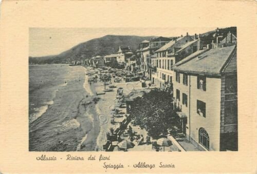 Cartolina Alassio Spiaggia Albergo Savoia NVG (Savona)