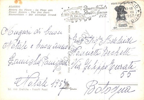 Cartolina Alassio Spiaggia ombrelloni viale lungomare 1957