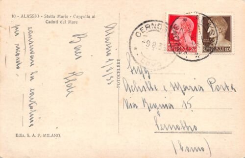 Cartolina Alassio Stella Maris Cappella ai Caduti del Mare 1935