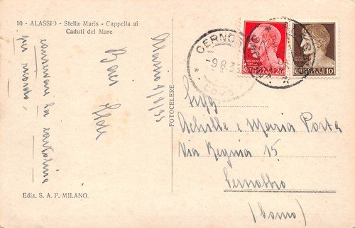 Cartolina Alassio Stella Maris Cappella ai Caduti del Mare 1935 | Immagine Gallery 2