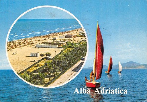 Cartolina Alba Adriatica 2 vedute spiaggia barche a vela (Teramo) | Immagine principale