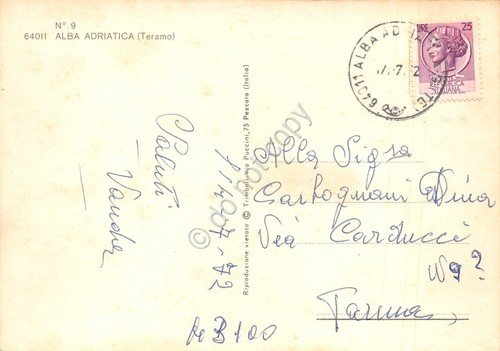 Cartolina Alba Adriatica 3 vedute paese albergo (Teramo)