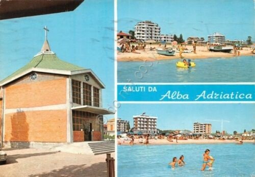 Cartolina Alba Adriatica veduta spiaggia Chiesa 1973 (Teramo)