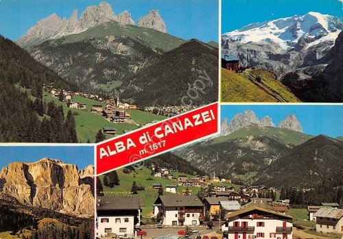 Cartolina Alba di Canazei 4 Vedute (Trento)