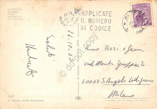 Cartolina Albenga Panorama da terrazzo spiaggia barche animata 1962 (Savona) | Immagine Gallery 2