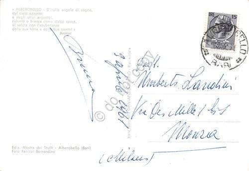 Cartolina Alberobello Trulli Villaggio Turistico Alberghiero 1961 (Bari)