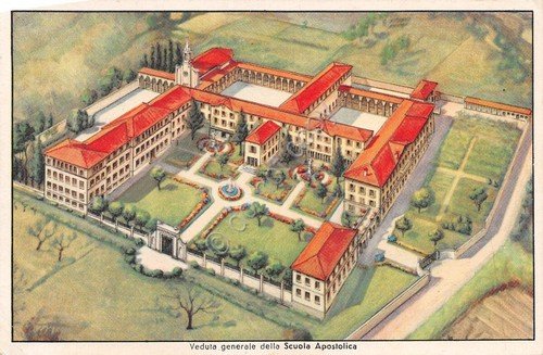 Cartolina Albino Bergamo scuola apostolica veduta generale illustrata pubblicit