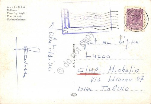 Cartolina Albisola notturno timbro a targhetta R 1970 (Savona) | Immagine principale