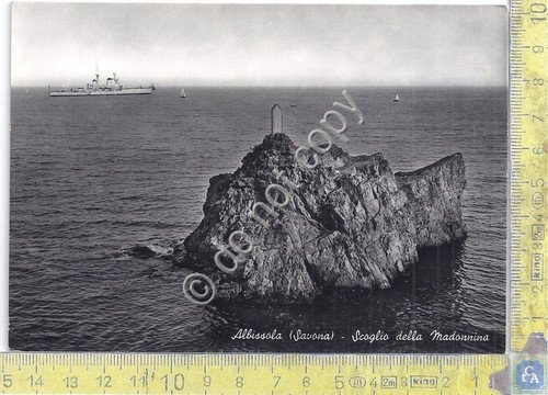 Cartolina Albisola Scoglio della Madonnina Nave anni '50 (Savona)