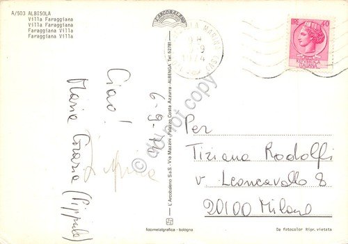 Cartolina Albisola Villa Faraggiana entrata con cane 1974 | Immagine Gallery 2