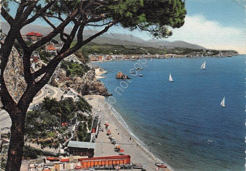 Cartolina Albissola panorama spiaggia dall'alto 1957