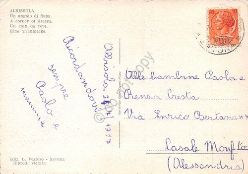 Cartolina Albissola panorama spiaggia dall'alto 1957