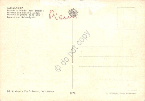 Cartolina Alessandria fontana e giardini della Stazione | Immagine Gallery 2