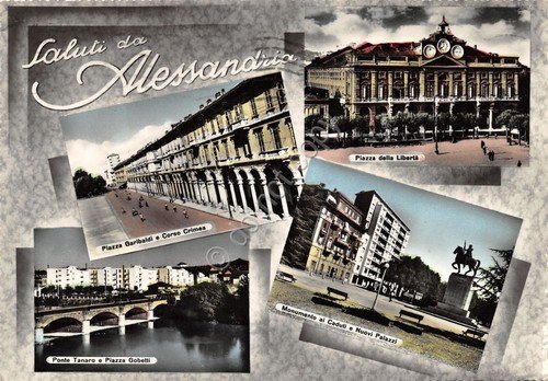 Cartolina Alessandria vedute varie 1958 colorata