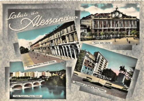 Cartolina Alessandria vedute varie colorata 1958 | Immagine principale