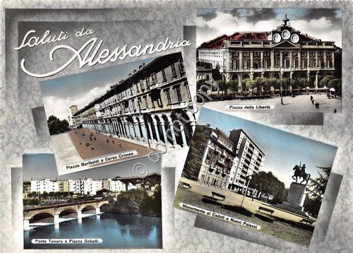 Cartolina Alessandria vedutine colorata Saluti da 1957 | Immagine principale