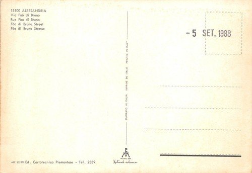 Cartolina Alessandria Via Faa di Bruno auto d' epoca