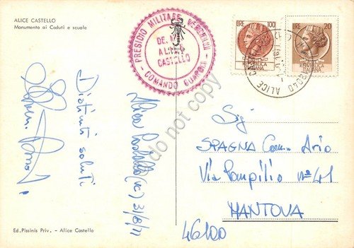 Cartolina Alice Castello Monumento e scuole 1977 grinze