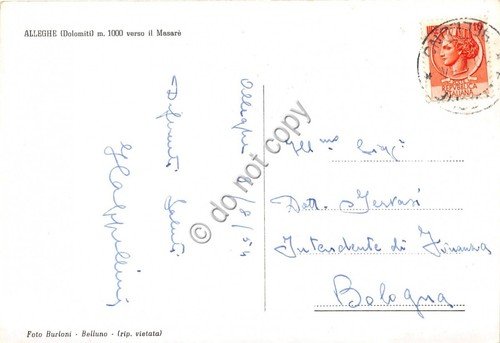 Cartolina Alleghe panorama verso Masarè 1954