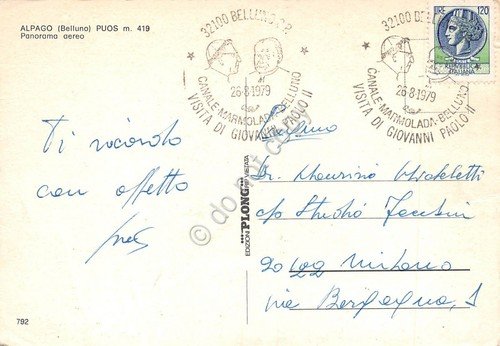 Cartolina Alpago Panorama aereo 1979 Timbro filatelico (Belluno) | Immagine Gallery 2