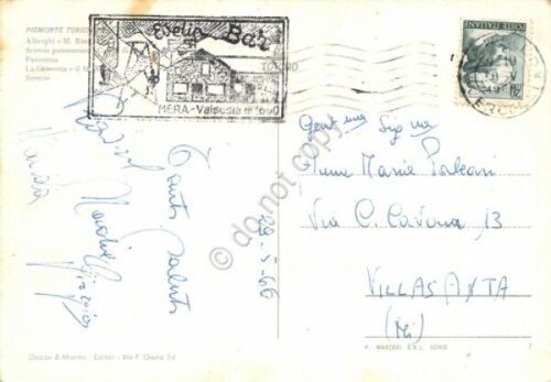Cartolina Alpe di Mera Valsesia vedute sci sciatori Timbro Evelin …