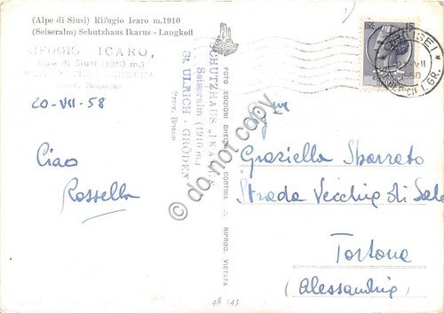 Cartolina Alpe di Siusi Rifugio Icaro 1958 Foto Ghedina | Immagine Gallery 2