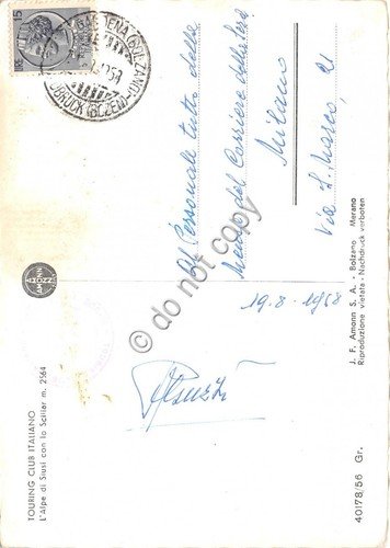 Cartolina Alpe di Siusi Scillar Touring Club Italiano 1958 (Bolzano)