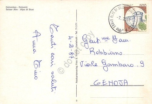 Cartolina Alpe di Siusi vedute varie con stemma 1987 (Bolzano)