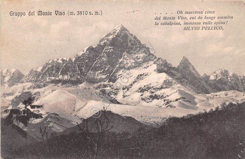 Cartolina Alpi Montagna Monte Viso Poesia S. Pellico 1929 | Immagine principale
