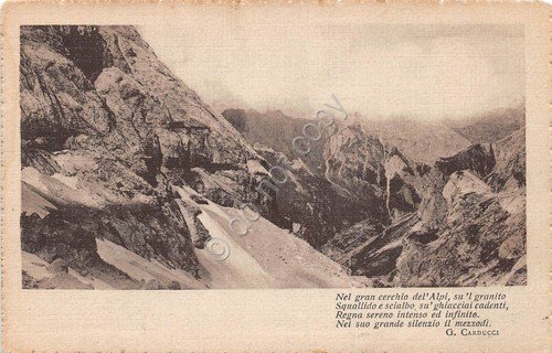 Cartolina Alpi Montagna Neve Poesia Carducci 1916