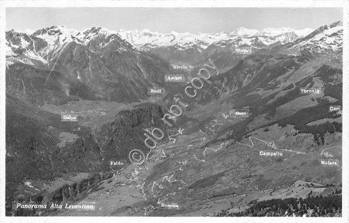 Cartolina Alta Leventina Panorama con località anni '40 | Immagine principale