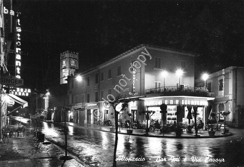 Cartolina Altopascio Bar Via Cavour Notturno anni '60 (Lucca)