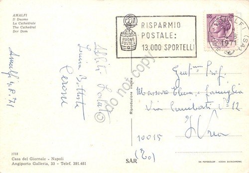 Cartolina Amalfi Duomo timbro a targhetta Risparmio postale 1971 (Salerno) | Immagine principale