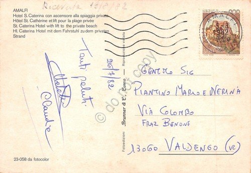 Cartolina Amalfi Hotel Santa Caterina con ascensore alla spiaggia 1982 …