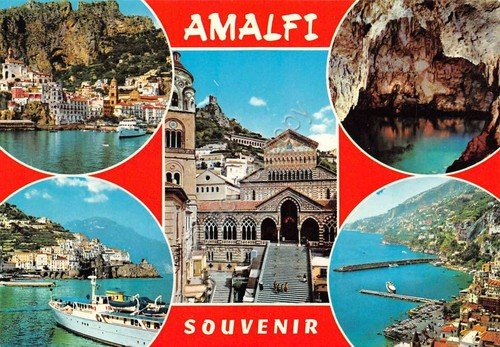 Cartolina Amalfi vedute varie paese e costa grafica anni '70