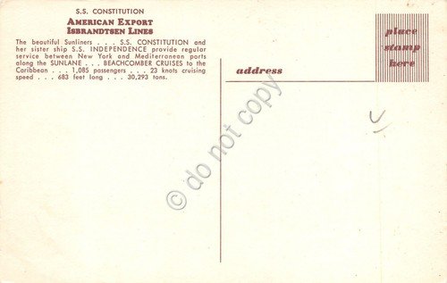 Cartolina America Export Isbrandsen Lines S.S. Constitution Nave